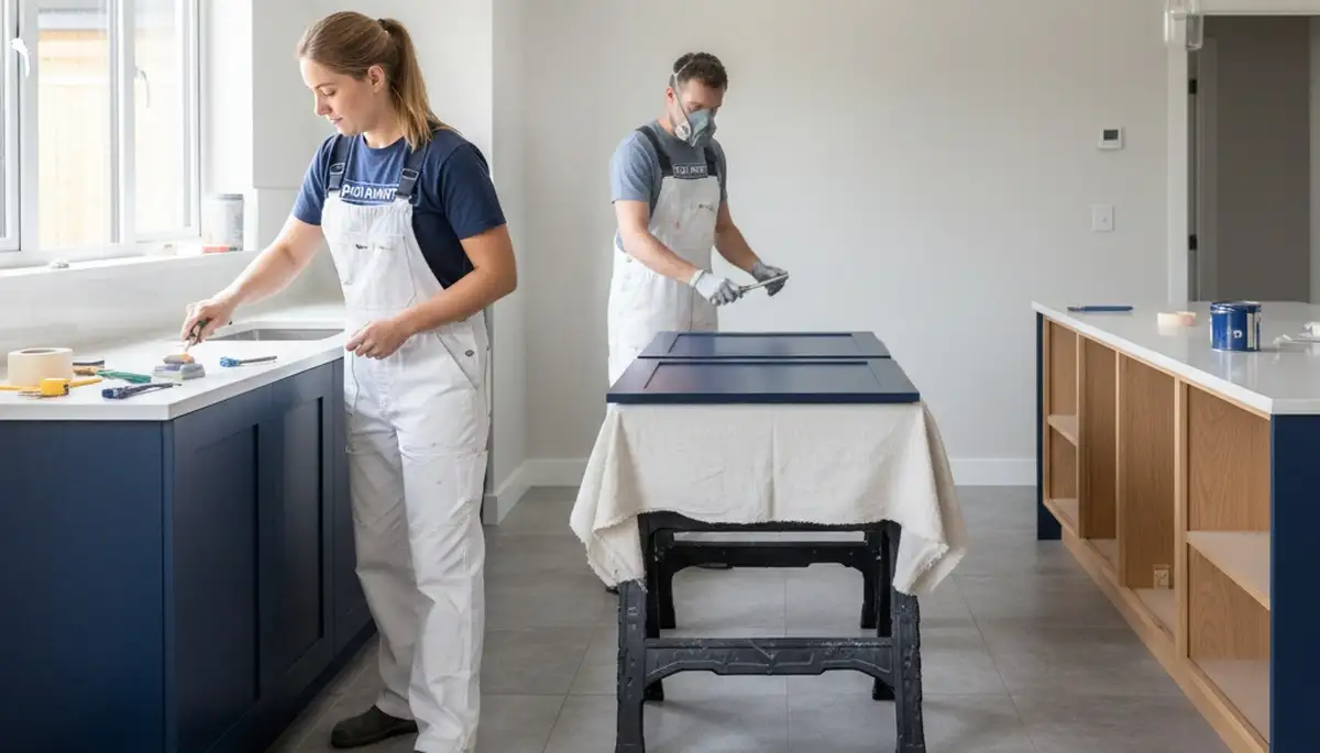 Professional cabinet painting in Stockton, CA kitchen by local house-painting experts