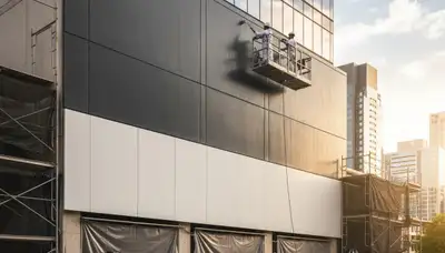 Professional commercial painters working on business exterior in Stockton, CA