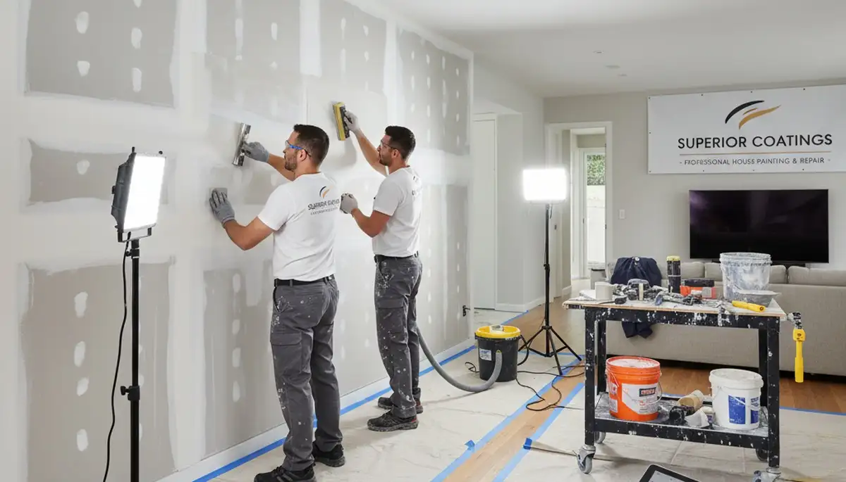 Professional drywall repair and wall restoration in Stockton, CA home by expert painters