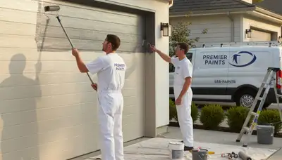 Professional garage door painting in Stockton, CA enhancing curb appeal and weather-resistant finish