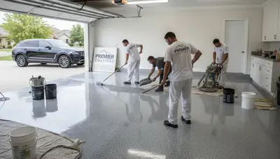 Epoxy garage floor coating in Stockton CA by professional painters, durable and glossy finish