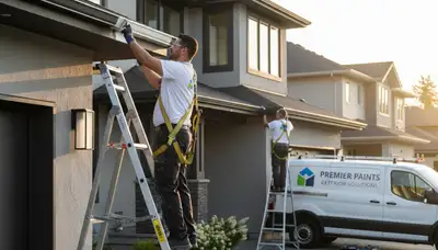 Professional gutter painting service on a Stockton, CA home exterior by expert painters