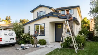 Professional house painters working on residential exterior in Stockton, CA