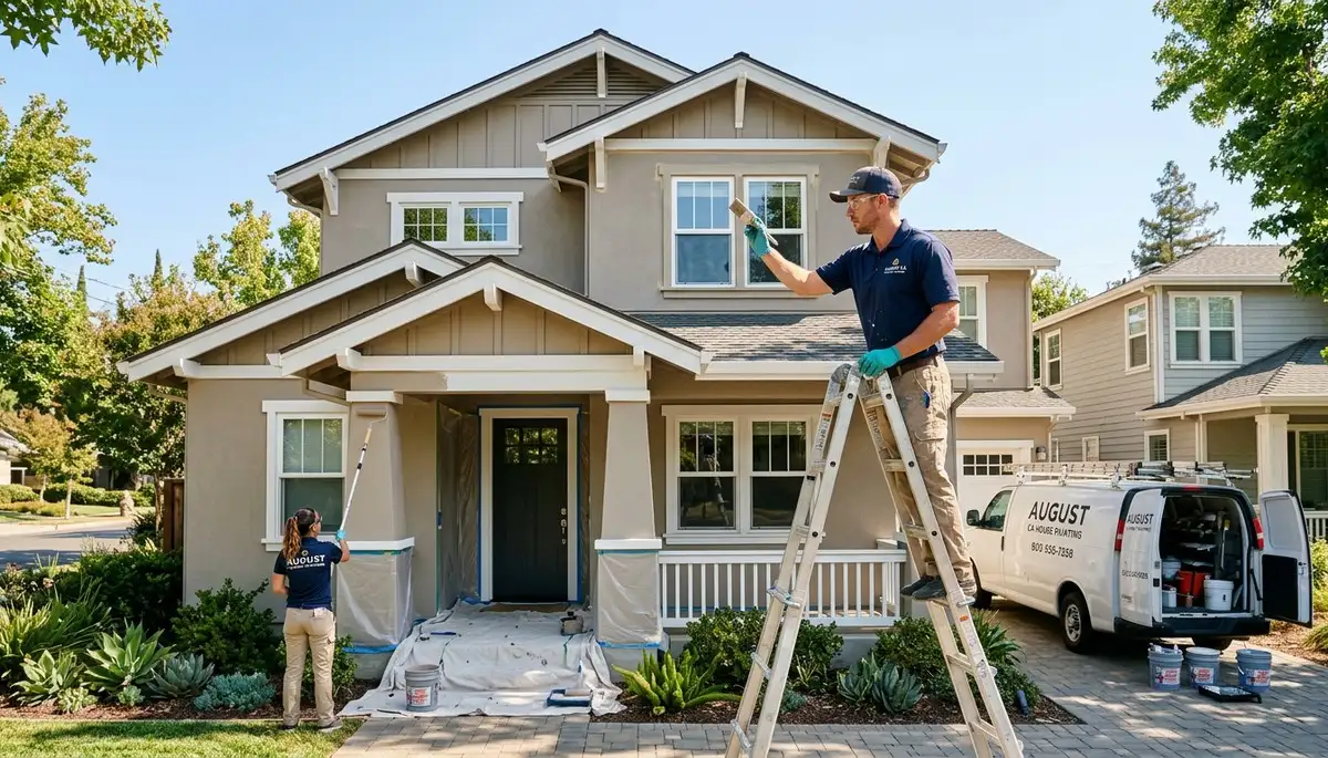 Professional house painters working on residential exterior in Stockton, CA
