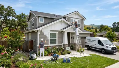 Professional house painters working on residential exterior in Stockton, CA