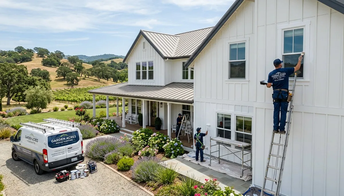 Professional house painters working on residential exterior in Stockton, CA