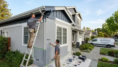 Professional house painters repainting home exterior in Stockton, CA