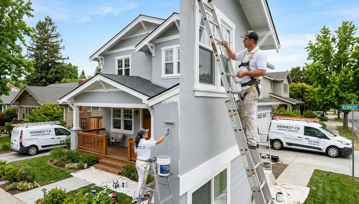 Professional house painters working on residential exterior in Stockton, CA