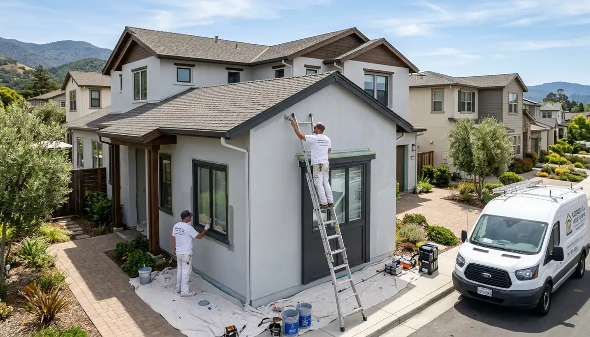 Professional house painters working on exterior home painting in Stockton, CA