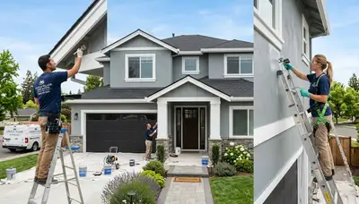 Professional house painters working on exterior home painting in Stockton, CA