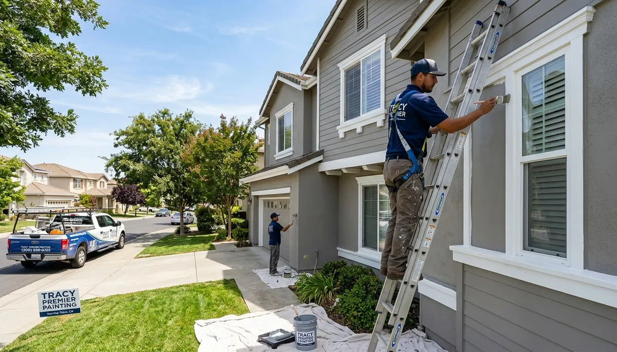 Professional house painters working on residential exterior in Stockton, CA