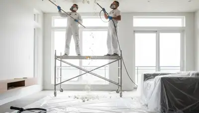 Professional popcorn ceiling removal service in Stockton, CA transforming textured ceilings to smooth finishes