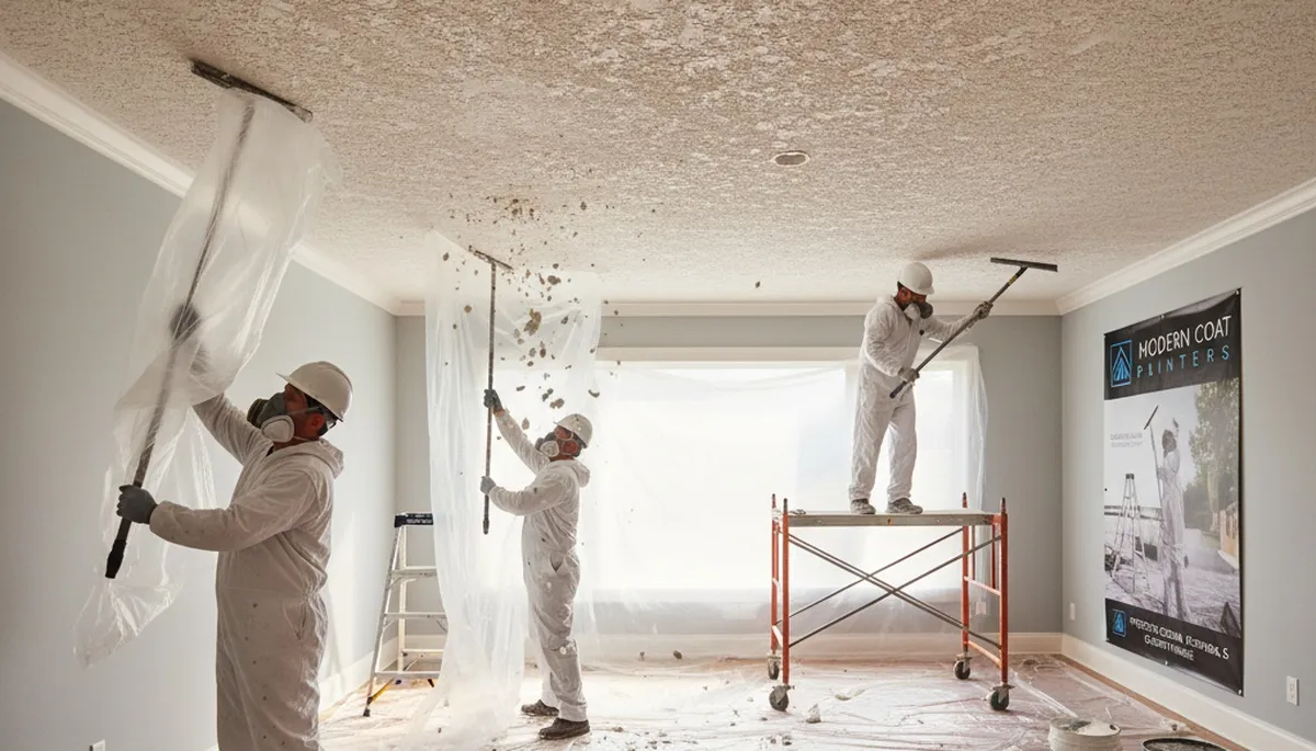 Professional popcorn ceiling removal for Stockton, CA home interior by expert painting contractors