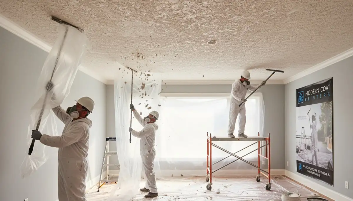 Professional popcorn ceiling removal for Stockton, CA home interior by expert painting contractors
