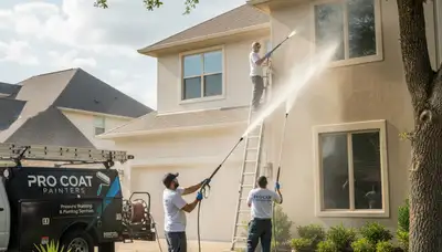 Pressure washing exterior home surfaces in Stockton, CA for expert house painting prep and surface restoration