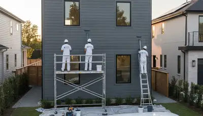 Professional siding painting on a home in Stockton, CA by expert exterior house painters