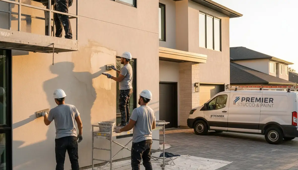 Stucco repair experts restoring cracked exterior wall on a Stockton CA home for lasting curb appeal