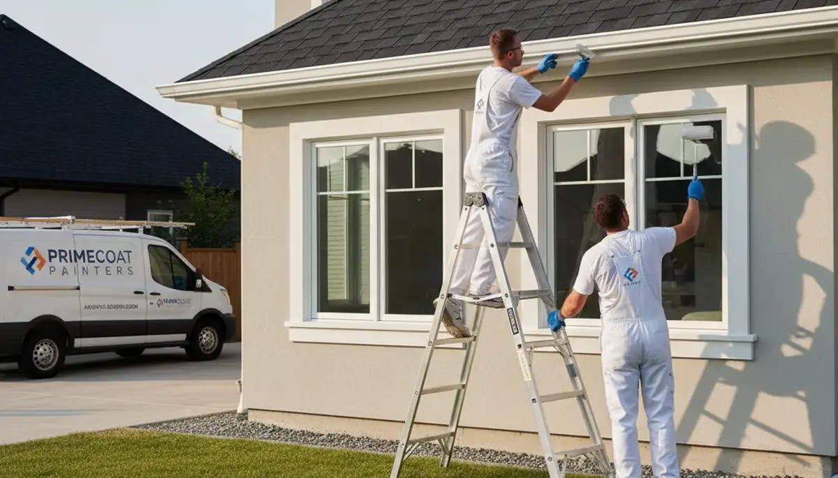 Professional trim and fascia painting on a Stockton, CA home by expert house painters
