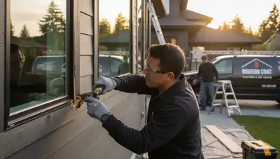 Professional wood rot repair on home siding by house painters in Stockton, CA