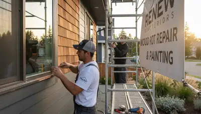 Contractor repairing wood rot on home siding in Stockton, CA
